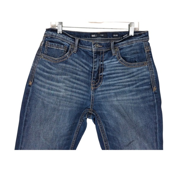 BKE Buckle Tyler Blue Jeans Mens 34x30 Stretch Straight Whiskered (32x30) - Picture 5 of 12